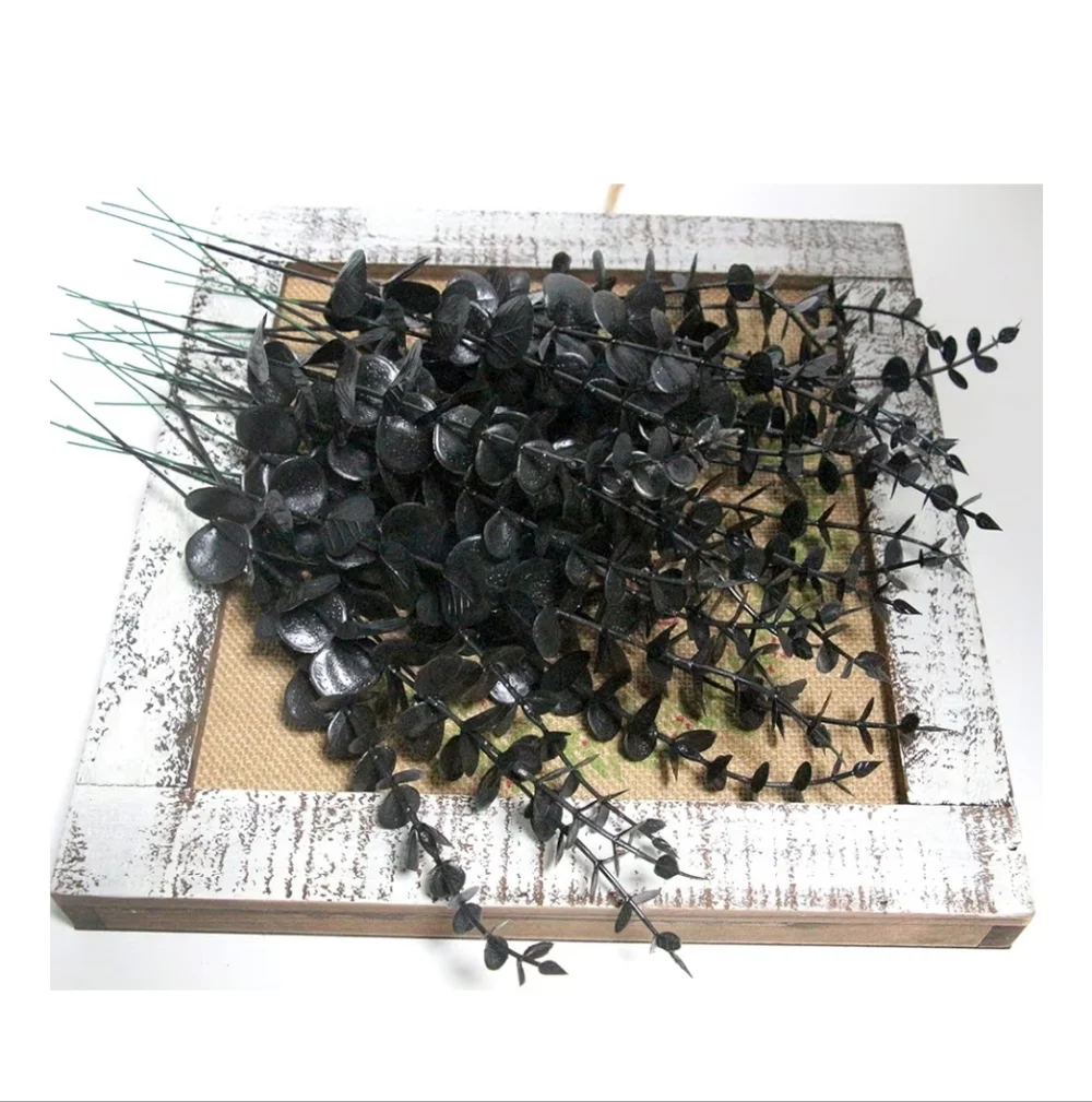 Set of 15 Faux Eucalyptus Stems - 10 Black & 5 Silver - 15